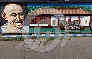 A replica of sabarmati ashram and Mahatma Gandhi, at foot path of calcutta